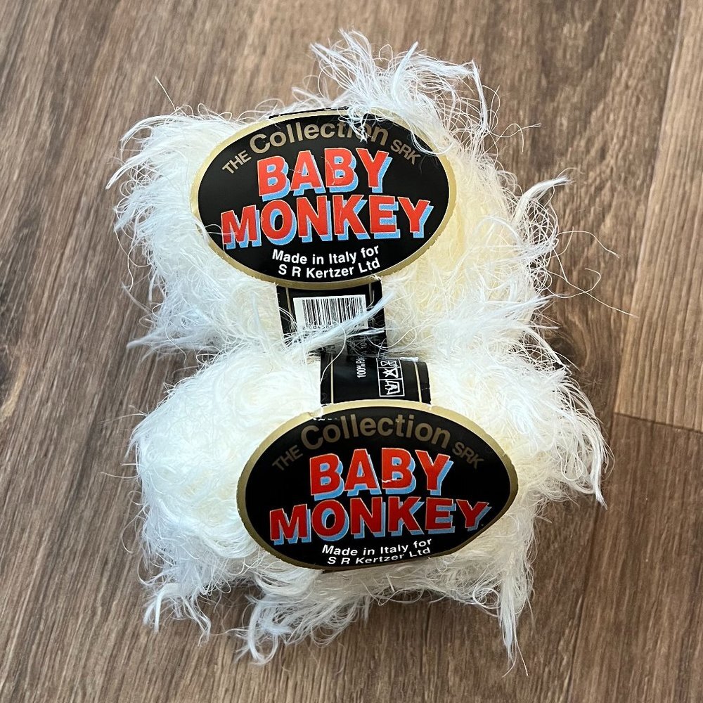 Baby Monkey Made in Italy White Long Eyelash Yarn 2 Skeins